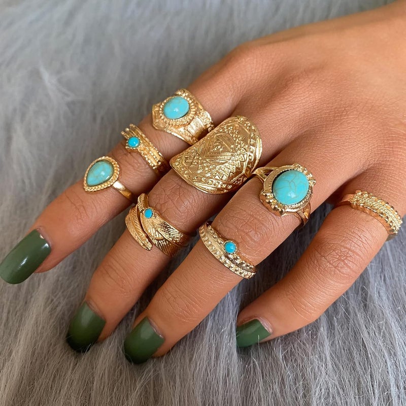17mile 82 Pcs Vintage Silver Knuckle Rings Set for Women, Bohemian Stackable Joint Finger Rings, Retro Stone Crystal Stacking Midi Rings Pack - Image 3